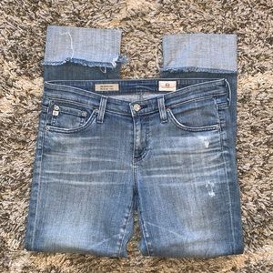 AG Adriano Goldschmied The Stevie Cuff Slim Straight Cuffed Distressed Jeans